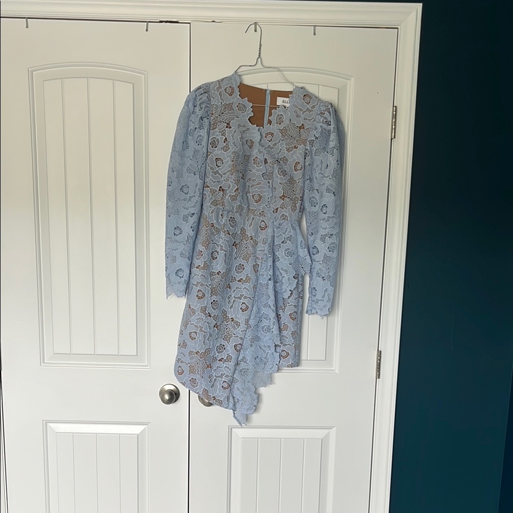 Elliatt Tan and Light Blue Lace Dress